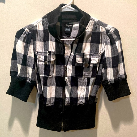 Maurices Tops - Black and white plaid mid drift zip up shirt.
